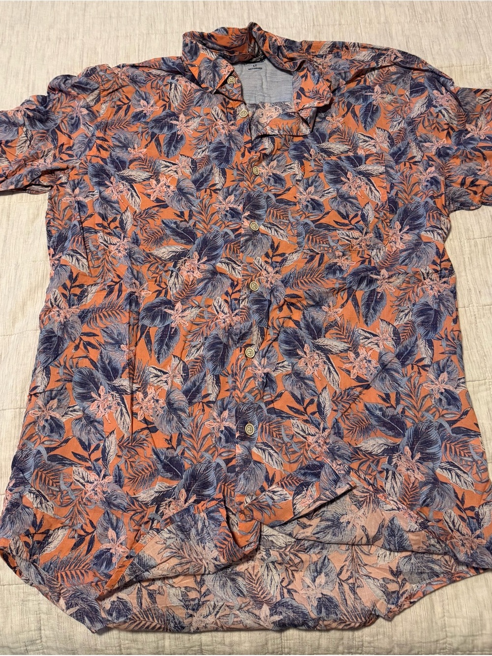 Woven Floral Button-Down Top in Rust and Navy